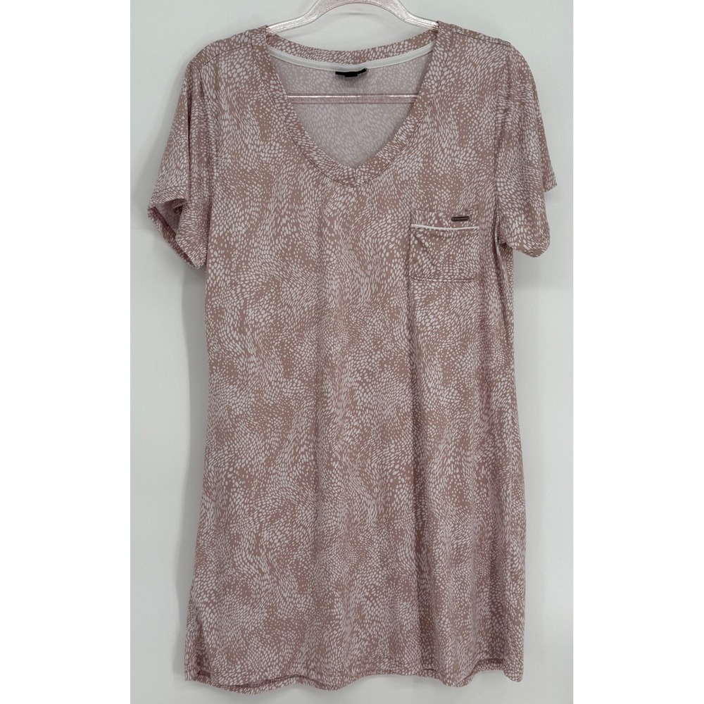 Tahari Womens Dusty Rose Pebble Print V-Neck Sleep Shirt Lounge Dress Sz L